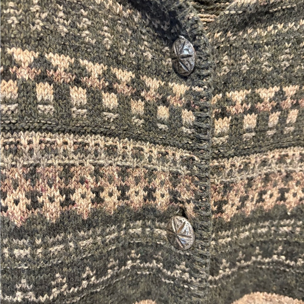 ALPS cotton Green tan knit cardigan sweater button geometric women size m medium - Picture 4 of 6